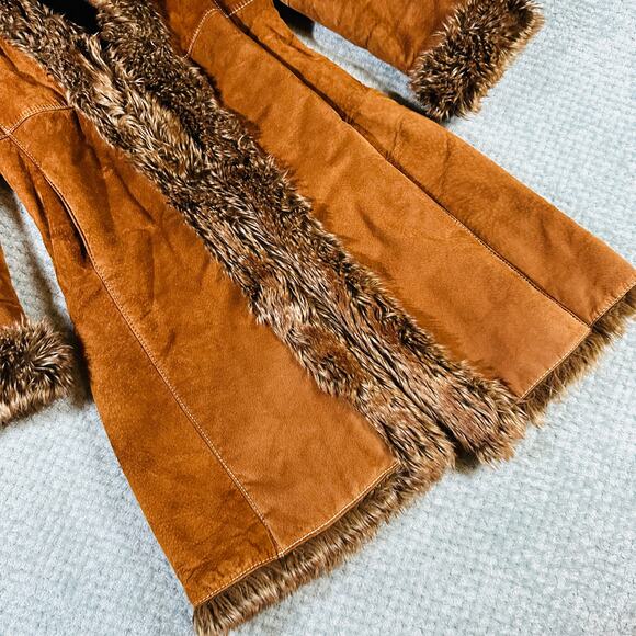 Vtg Y2k 70s Style Marvin Richards Brown Leather Fur Penny Lane Patchwork Coat M - Picture 5 of 10